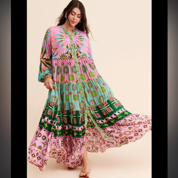 Anthropologie x Seventh Heaven Saddartha  Bansal Mixed Print Maxi Dress - Picture 2 of 8